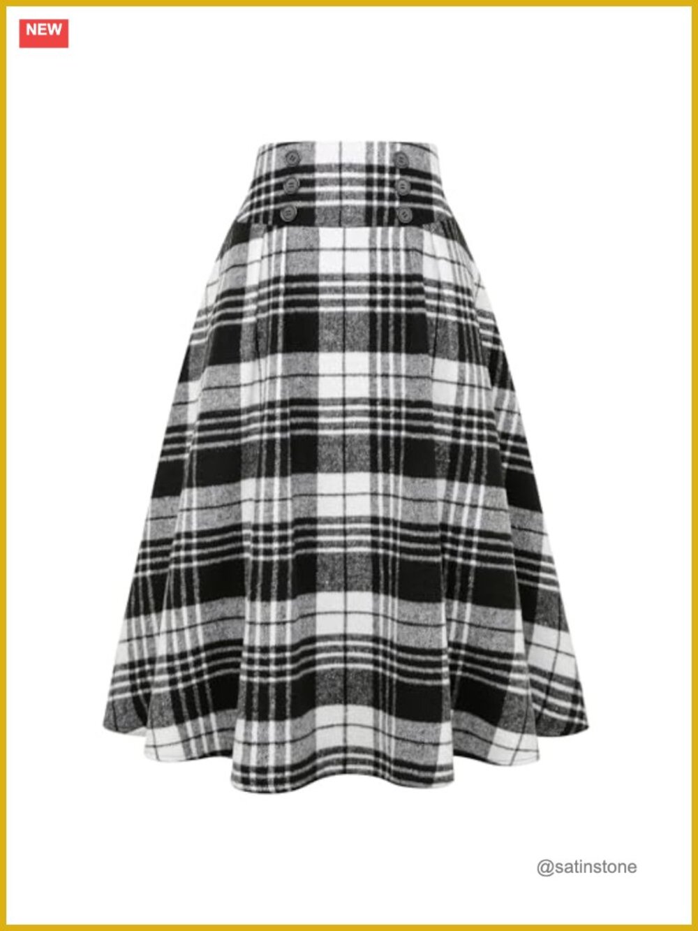 Womens High Waisted Plaid A-Line Pleated Midi Skirt with Pockets Wool Blend